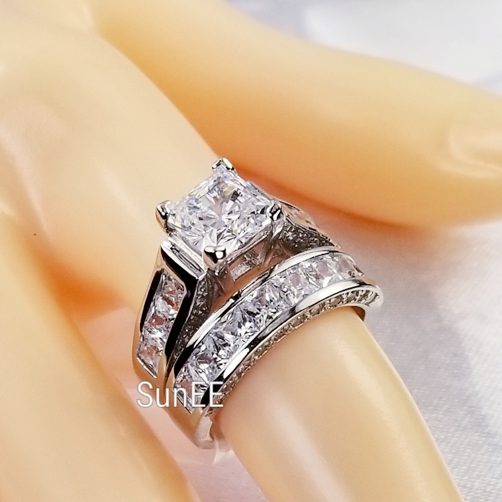 NEW WOMENS 925 STERLING SILVER ENGAGEMENT RINGS WEDDING RINGS DIAMOND SET - Picture 3 of 6
